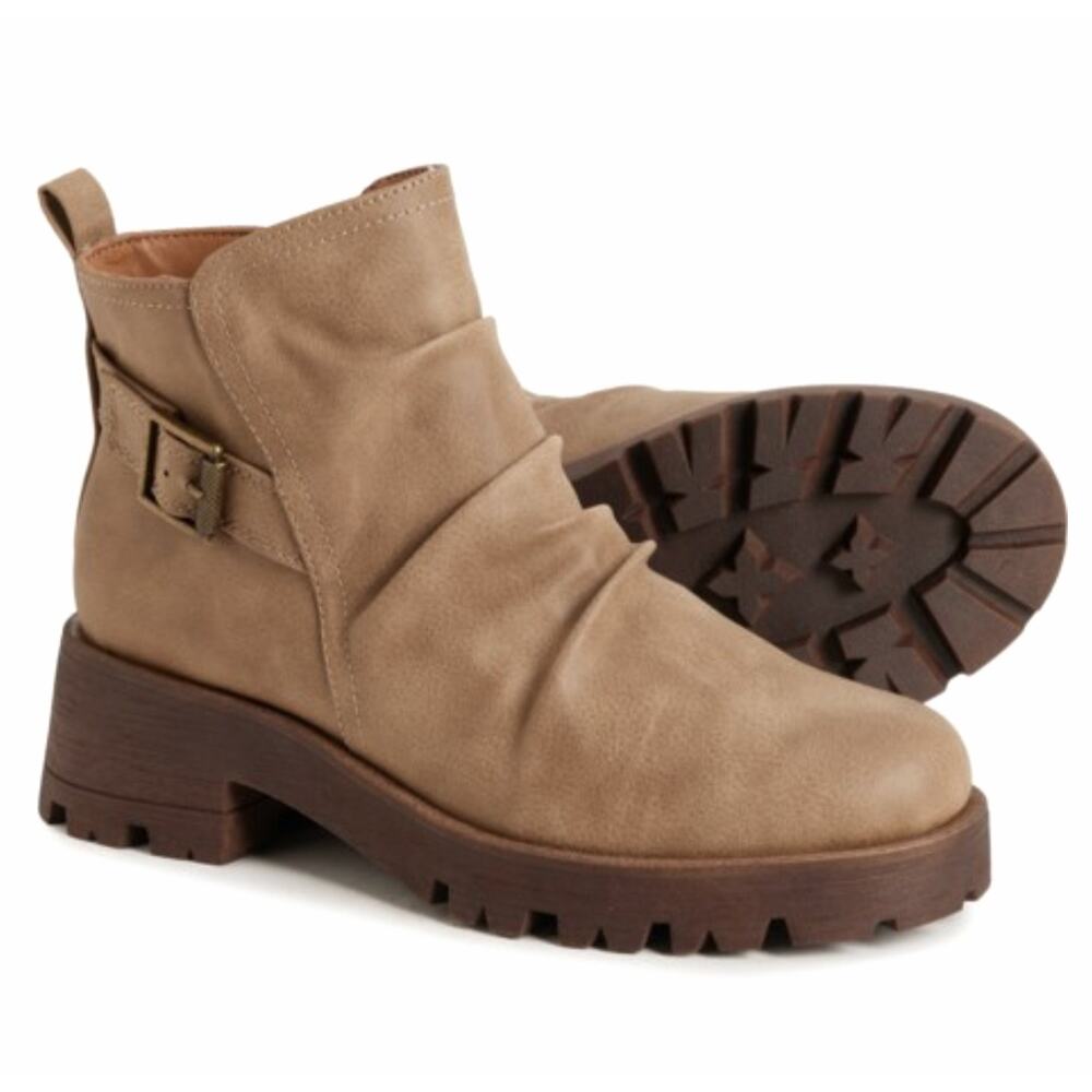 Eurosoft bv Sofft Ariva Side Buckle Ruched Boots Chunky Sz 9.5 Stone Brown $89